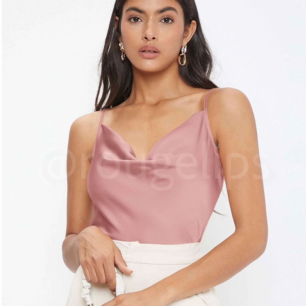Pink Glamorous Cowl Neck Spaghetti Straps Camisole Top Cami, Draped